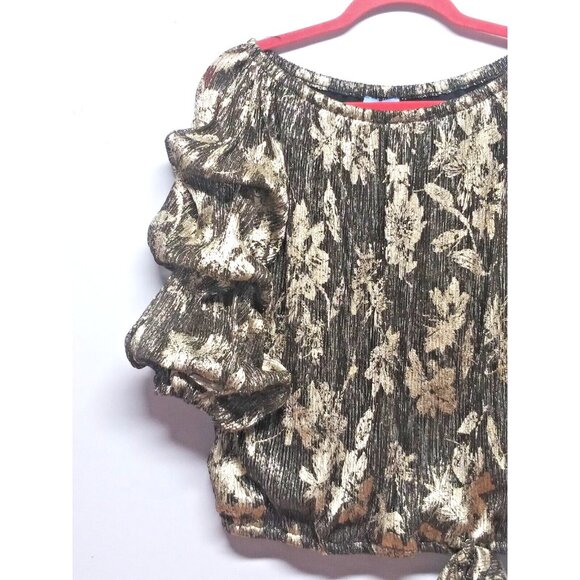 NWT CeCe Womens top Sz S shimmery gold black Party metallic blouson off shoulder - Picture 4 of 11